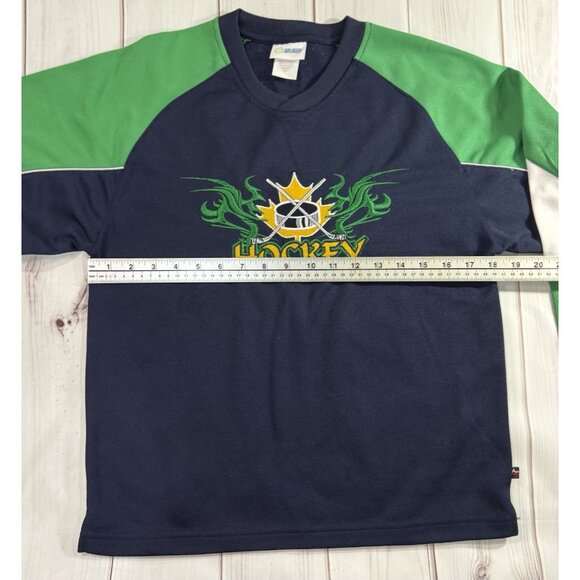 Hockey Jersey Size S Blue Green Boys Embroidered LIKE NEW Puck Sticks Dragons - Picture 8 of 10